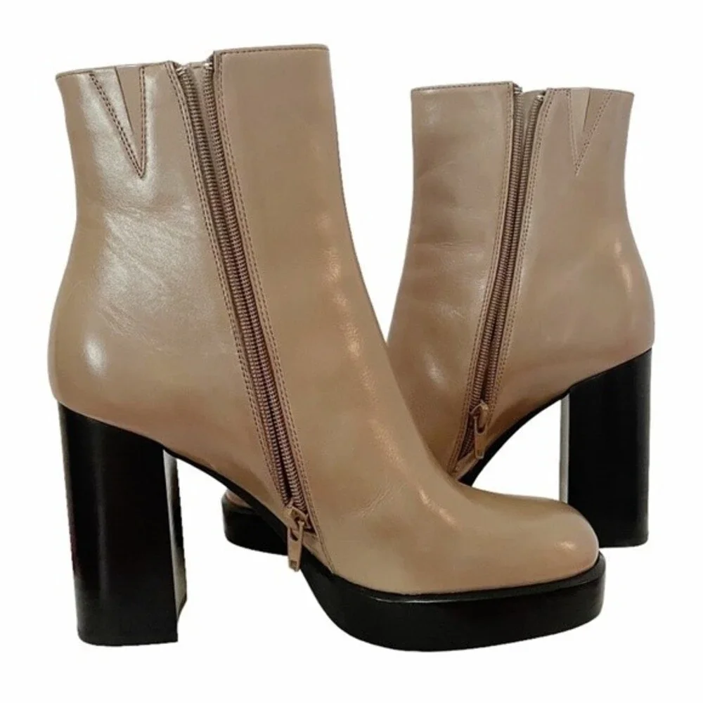 NEW Jeffrey Campbell Retro 70s Platform Boot Taupe Beige & Black Leather Size 8 - Picture 10 of 13